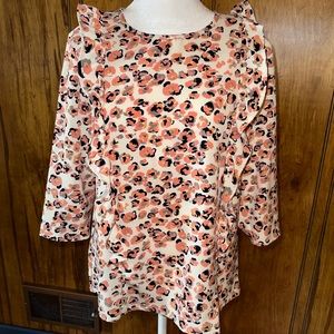 Women's Cream Leopard-Print Ruffle Blouse in Pink & Black